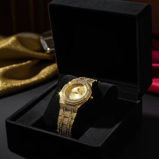 Luxury Gold Diamond-Studded Wrist Watch